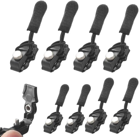 8Pcs Zipper Repair Kit – Universal Zip Slide Replacement with 3 Sizes for Backpacks, Luggage, Jackets & Coats (Black)