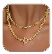 VelvetGlow guldkedja för kvinnor, flera lager 14k förgylld Chunky Cuban Link Choker, Paperclip-kedja, stapelbar Ot-Toggle-lås, allergivänligt modesmycke present