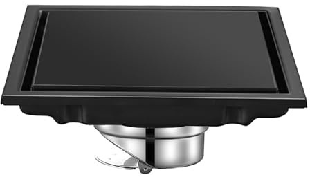 Desagüe de Suelo Oculto de Acero Inoxidable 304, Desague Ducha Cuadrado de 15 cm, para Baño, Terraza de Piscina, Garaje, Canal Exterior, Inserto de Azulejos Oculto(Black)