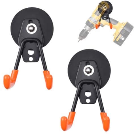 Wapasezyar 2 stycken magnetkrokar extra starka magnetkrokar, garage med dubbla krokar, väggkrokar, garage, starka magneter, väggkrokar, tung för trädgård, skjul, verktygsrum (orange, 6,6 mm)