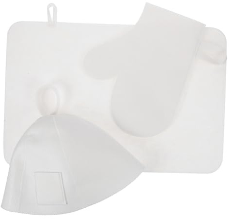 PartyKindom Felt Sauna Accessory Set with Cap Glove Pad for Men and Women Heat Insulating Shower Hat Sauna Mitten Comfortable Thermal Protection Home