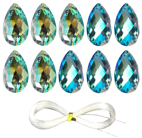 Lot De 10 Cristaux En Forme De Diamant À Suspendre, Attrape Soleil En Cristal, Suncatcher, Prisme, Pampilles Pour Lustres, Pour Fenêtres, Lustres Et Décoration, Avec 8 Mètres De Fil Transparent