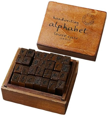 LIXSAZSE Alphabet Letters Stamp Kit Mini Wood Stamps Set in Wooden Box for Craft Making and Card Designs Impact Resistant Mini Wood Alphabet Letters Stamp Seal Arts Crafts