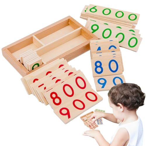 Puzzle de chiffres en bois – Tableau de tri de 1 à 9 000 chiffres, plateau d'activités de comptage éducatif, ensemble interactif de construction de compétences mathématiques, aide à l'étude du jeu de