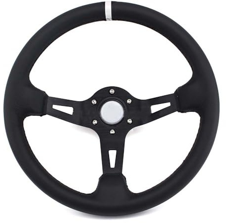 Volante Sportivo Auto,Volante da Corsa 13 pollici 330MM modifica volante strumenti personalizzato in pelle profonda disco racing drift accessori(White)