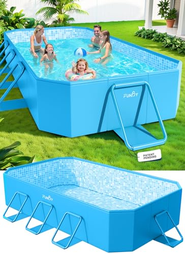 FunBy Large Foldable Pool, Foldable Swimming Pool, Large Foldable Pool for Adults, Non-inflatable Pool,Oversize Thickened Collapsible Pool, Kids pool for Backyard,Mosaic Design 108x68x20-Light Blue
