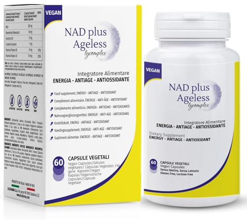 NAD plus Ageless Lycomplex Integratore Alimentare di NAD+ con Resveratrolo, Coenzima Q10 e Licopene | Azione Antiossidante e Anti Invecchiamento | 60 capsule