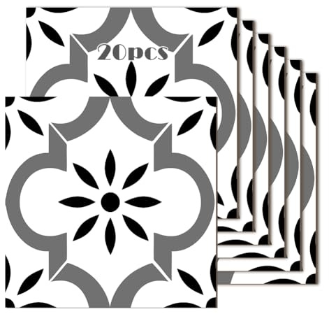 20 x 20 cm, adesivi per piastrelle, per pavimento, piastrelle adesive, per cucina, pavimenti in PVC, impermeabile e rimovibile, per cucina, bagno, pavimento e parete (20 pezzi)