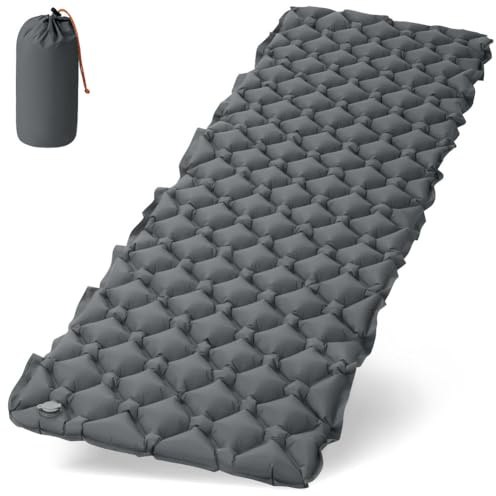 AUYAO Colchón Hinchable, 190cmX60cmX5cm Colchón Autoinflable con Bomba de Pie, Colchón Inflable Individual con Almohada, Colchoneta de Dormir para Camping, Viajes, Exteriores, Playa