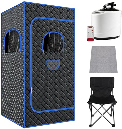 Ångbastu, bärbar, ångbastu, hembastu för hemmet, mobilt bastutält, vikbar, personlig bastukabin badrumstält med 3 liter ånggenerator, bärbar bastu med fjärrkontroll, fällstol
