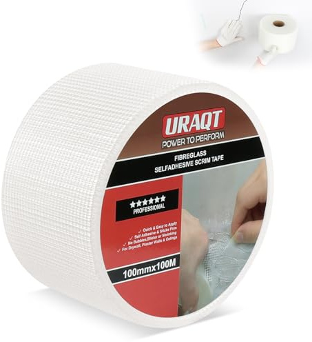 URAQT Reparationer i glasfiber, 100mmx50m Gipsband, Glasfiber nät Gipsband för att reparera och maskera, Enkelt fastsättande, Självhäftande och slitstarkt