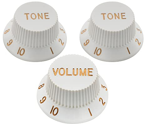 Musiclily Pro Imperial Zoll Strat Knobs Gitarre Knöpfe Potiknöpfe 1 Volume 2 Tone Control Knobs Set für USA Fender Stratocaster E-Gitarre, Weiß