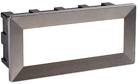 Britalia Stainless Steel Outdoor LED Modern Rectangular Recessed Mounted Brick Wall Light 205mm x 95mm | 200 Lumen 4000k Cool White | Recess Depth 55mm | IP65 Rated | 240V | Opal Diffuser