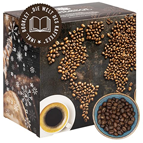 Corasol Premium Kaffee-Weltreise Adventskalender 2025 mit 24 Gourmet Röstkaffees aus 24 Ländern, inkl. Booklet, ganze Bohne (240 g)