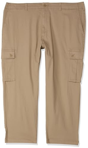 Amazon Essentials Men's Straight Fit Stretch Cargo Work Trousers (Available in Big and Tall), Khaki Brown, 46W / 34L