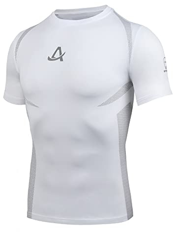AMZSPORT Maglie Compressione Uomo Maglietta Palestra a Manica Corta T-Shirt Ciclismo Running, Bianco S