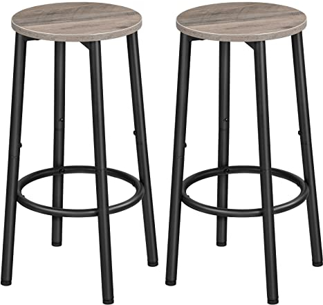 HOOBRO Barhocker 2er-Set, Barstuhl für die Küche mit Fußstütze,Industrieller Barstuhl, Stabiles Metallgestell, Verstellbare Füße, für Restaurant, Küche, Bar, Greige und Schwarz EBG03BY01