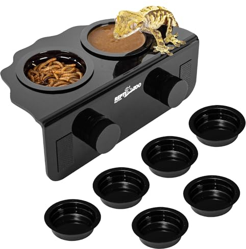 REPTI ZOO Magnetic Gecko Feeding Ledge, Acrylic Aboreal Feeding Ledge with 6PCS Cups, Strong Magnetic Reptile Ledge Gecko Food Ledge