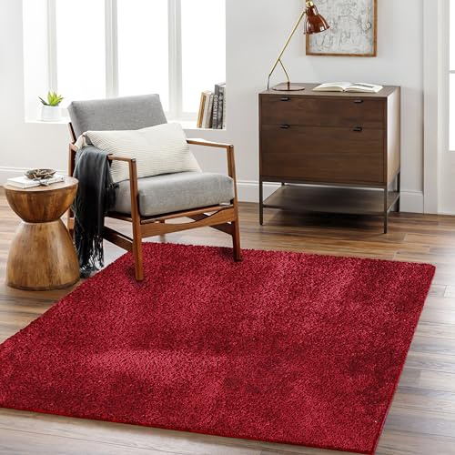 Surya Shaggy Rug Shaggy Berber Teppich - Flauschiger Teppich für Wohnzimmer, Esszimmer, Schlafzimmer, Langflor Hochflor Teppich flauschig - Teppich groß 200x275 cm, Wohnzimmerteppich in Rot