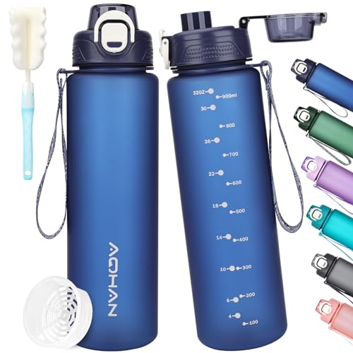 AOHAN Trinkflasche 1l, Wasserflasche BPA Frei, Sport Trinkflasche Auslaufsicher Motivierende Sportflasche Mit Filter für Fahrrad, Fitness, Wandern und Schule