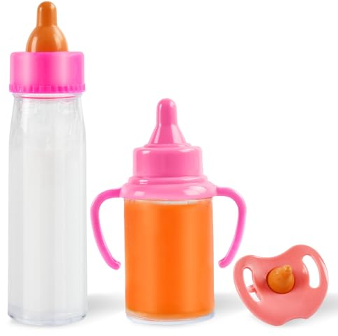 Magische Flasche, 2 Stück Magische Milchfläschchen mit Schnuller, New Born Baby Puppe Zubehör, Trinkflasche Puppenzubehör, Puppenflasche für Babypuppen, Spielpuppen, mit verschwindender Milch (B)