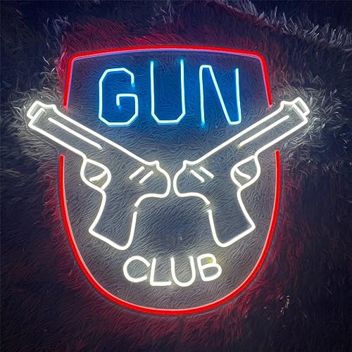 FINOTI Pistol neonskyltar pistolformade LED neonlampor hängande konst nattlampa pistollampa för spelrum väggdekor gåva USB med strömbrytare, I