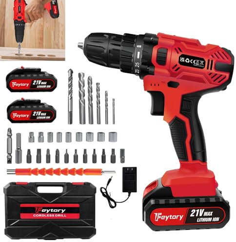21V Akkuschrauber Akku Bohrschrauber Set mit 1.5Ah Akku, Akku Schlagbohrschrauber 45Nm Akkubohrer, 25+1 Drehmomentstufen Akku Bohrmaschine mit 2-Gang, LED-Licht, 26tlg Zubehör für Haus DIY Projekt