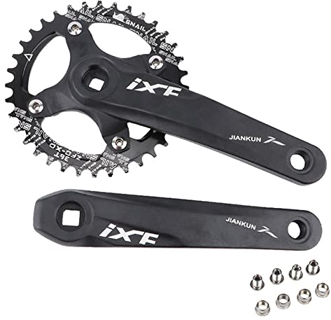 AHKALVTE 170 mm Fahrrad Kurbelgarnitur 1fach Vierkant Loch Aluminiumlegierung Fahrrad Kurbel mit 32T 34T 36T 38T 104 BCD Kettenblatt für MTB Mountainbike (32T)