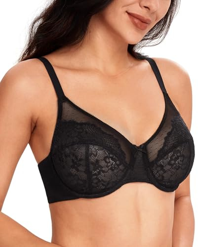 Lemorosy Women's Full Coverage Minimizer Underwire Lace Bra | Non-Padded,Breathable,Everyday,Comfortable,Lightweight,Supportive,Soft