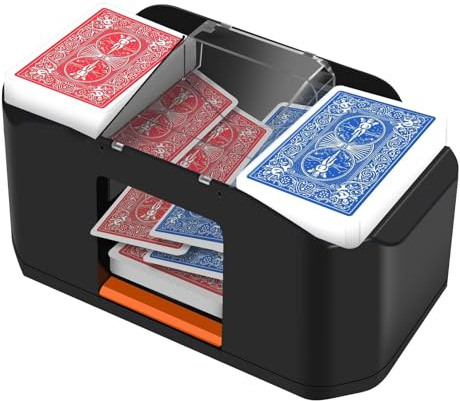 YOOUT Automatic Card Shuffler for 2 Decks - Rechargeable & Ultra-Quiet Electric Shuffling Machine for Poker, Texas Hold'em, UNO, Blackjack, and Family Game Night (Orange)