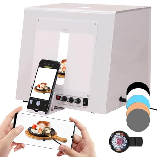 moupeaktain Portable LED Photo Light Box, 3000-5500k Dimmable Photography Tent, Electric 360° Photo Booth Box, Supports Placing/Hanging Jewellery, With 5 Colors Backdrops,Tb20