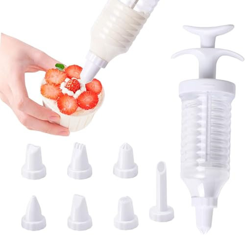 Icing Syringe, Cake Piping Kit, Baking Supplies with 8 Pieces Icing Nozzles, Cake Decorating Kit, Piping Nozzle Dessert Decorator, Cake Decorating Tool
