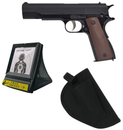 Softair Set Semi Automatik Set mit Pistolen Holster Airsoft Catchbox Power Shoot funktion Halbautomatische Pistole inkl. Target Kugelfang und Waffentasche 6mm 12 Rounds Magazin Einzelschuss <0,5 Jule