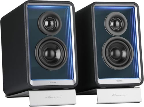 Edifier QR65 Desktop Active Monitor Speakers 2.0 for PC, Bluetooth v5.3, USB-A & RCA Inputs, 70W RMS Hi-Res Audio, 65W Fast Charging via USB-C and A, Aluminum Stands Included, Black