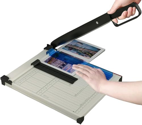 Hebelschneider Papierschneider Schneidemaschine mit Metallbasis,Schutzvorrichtung, magnetischen Papiereinsteller, A4 B5 A5 B6 B7 Papier Cutter Kapazität 15 Blatt, Perfekt für Foto, Papier, Pappe, Weiß