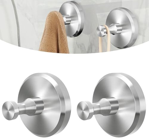 Toallero sin taladrar, 2 ganchos para toallas de baño de acero inoxidable, ganchos adhesivos de pared, sin agujeros, resistente al agua y a la corrosión, diseño antidislodgement, ideal para baño