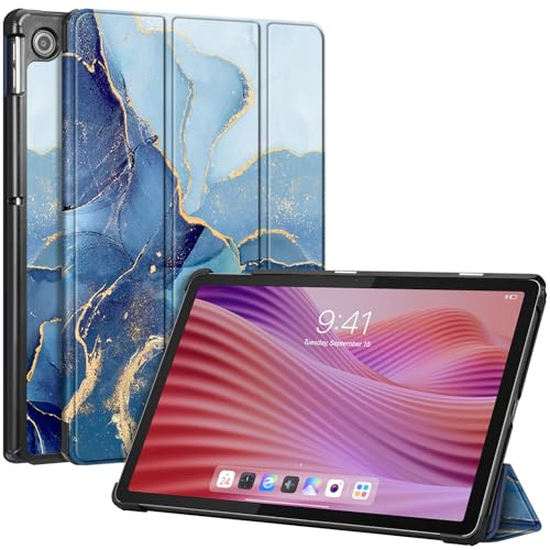 Fintie Fodral för Lenovo Tab 10,1 tum 2025 (TB-311FU/TB-311XU), ultratunt konstläder skyddsfodral med automatisk sömn/väckning och stativfunktion, ocean marmor