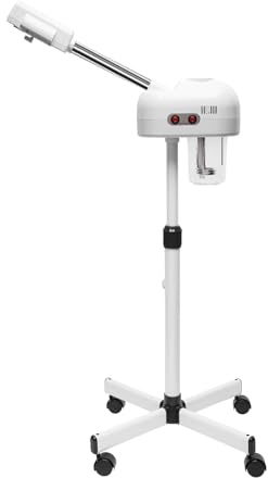 AQIFAND Sauna facciale vaporizzatore a vapore con ruote Ozone, vaporizzatore a vapore per spa salone casa 800 W regolabile in altezza bianco