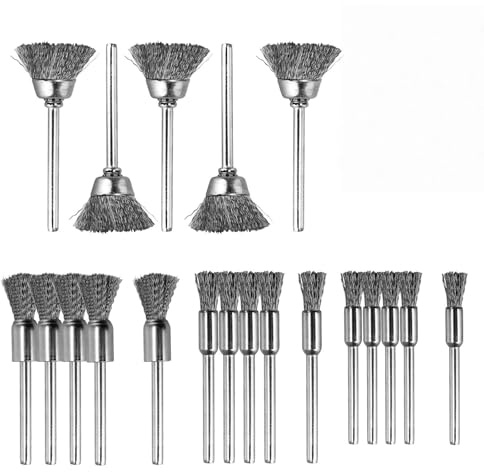 txuzong 20 Piezas Cepillo de Alambre para Taladro - 4 Tamaños (Vástago 3 mm) - Kit para Lijar, Eliminar Óxido, Pintura y Manchas - Ideal para Madera y Metal - Uso Profesional