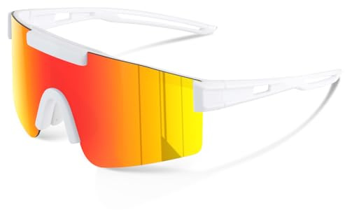 konqkin Cycling Glasses-Sports-Sunglasses-Mens-Womens-Polarised Sun Glasses UV400 Protection Ski Goggles Outdoor Bicycle Motorbike,whtite red