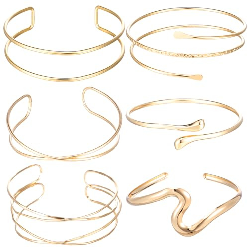 TIESOME 6 Pcs Arm Cuff Upper for Women, Bracele Adjustable Gold Bracelet Set
