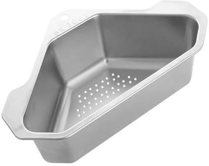 COLLBATH Panier d'Égouttage Triangulaire en Acier Inoxydable 304 Panier Multifonction d'Évier pour Séchage et Rangement Passoire à Fruits et Restes Support Mural Argenté Cuisine