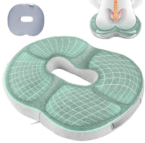 Sittdyna ortopedisk, anti-dekubitus-stolkudde, kontorsstol, ergonomisk avlastning, svanskotan, hemorrojder, höft, svanskoskudde, sittdyna för soffa, kontor, bil, rullstol, säten, grön + ljusgrå