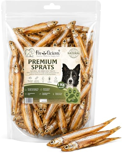 Pawlicious 1Kg Premium Fish Sprats for Dog Treats 100% Natural Air Dried Fish Treat for Dog with Omega 3 Hypoallergenic Cat Food Grain Free Pet Treat Low Fat Dog Snacks Suitable for Cat Puppy
