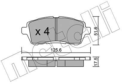 metelligroup 22-0793-2 Pastiglie Freno Anteriori E Posteriori, Made in Italy, Pezzo di Ricambio per Auto/Automobile, Kit da 4 Pezzi, Certificate ECE R90, Prive di Rame