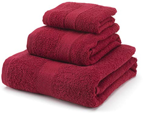 Boncasa - Set di asciugamani, 100% cotone pettinato (non rigenerato), filatura ad anello, 450 g/m3, morbidi al tatto (bordeaux, set da 3 pezzi)
