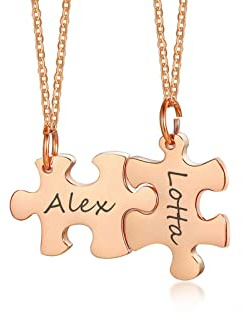 FLHEART Personalised Stainless Steel Puzzle Piece BFF Necklace Set for 2/3/4/5 Christmas Graduation Gift for BFF,friendship Jewellery Gift,Custom Name Puzzle Necklace Bestie Sister Soulmate,rose gold