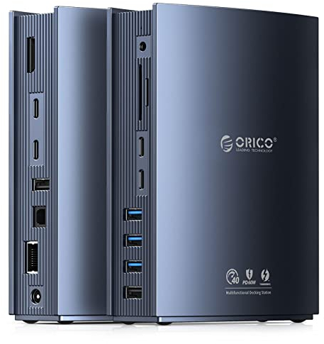 Thunderbolt 3 Docking Station, ORICO 15-in-1 USB C Dock 60W 40Gbps für USB C Laptops, Duales 4K@60Hz Display, DP1.4 Displayport, USB-A Gen 1, Type-C Gen 2, Gigabit Ethernet für MacBook Mac & Windows