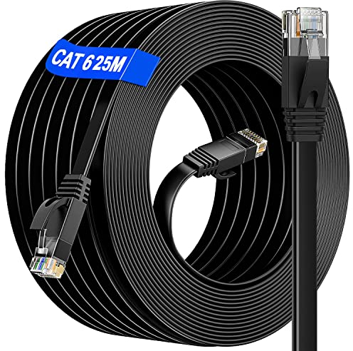 LAN Kabel 25 meter, 25m Netzwerkkabel Outdoor Indoor, Cat 6 Flach Ethernet Kabel Hochgeschwindigkeits - 10 100 1000Mbit s - RJ45 25m Internetkabel Patchkabel Gigabit für Switch Router Modem, 25 Clips