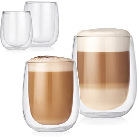 GOURMETmaxx 4 Thermogläser-Set für z.B. Cappuccino, Latte Macchiato, Eiskaffee etc. | Wärmeisolierend: für warme & kalte Getränke geeignet, ca. 250/350 ml Füllmenge | Aus robustem Borosilikatglas